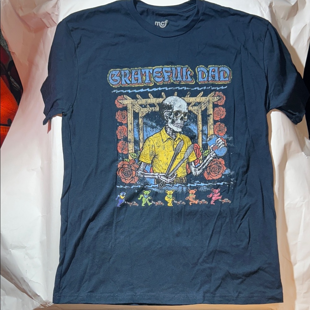“Grateful Dad” Grateful Dead Style Navy Blue Graphic T-Shirt